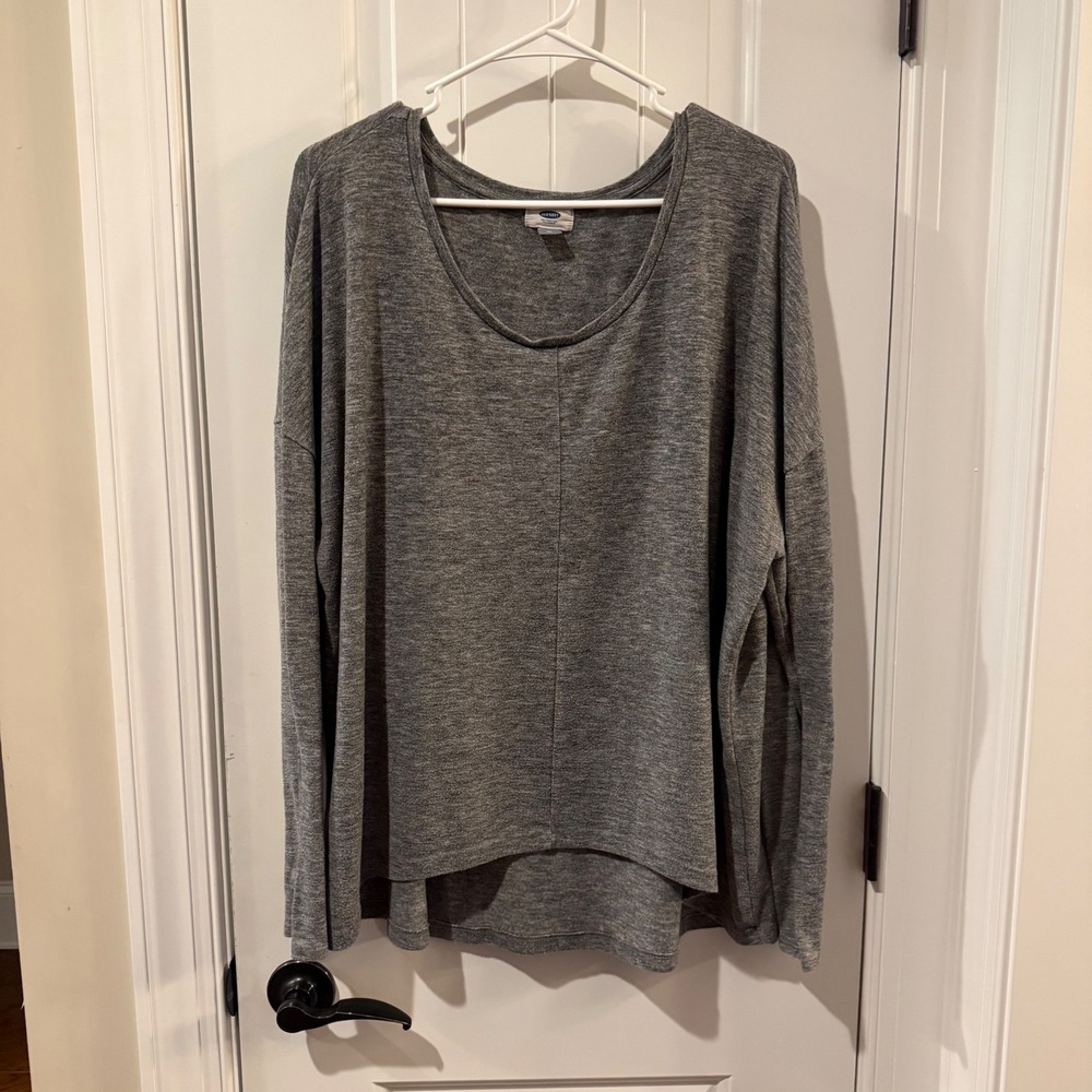 Old Navy Womens XL Gray Heathered Long Sleeve Scoop Neck High Low Hem Top